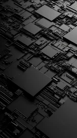 Endless black geometric panels invite a quiet tech daydream