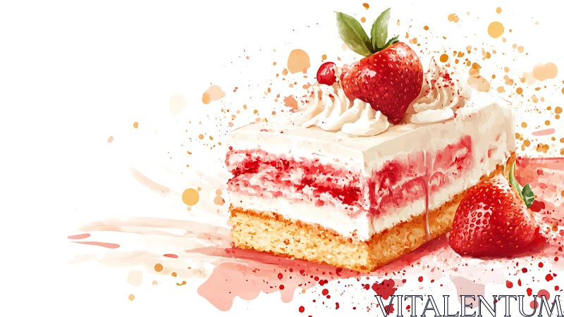 Strawberry Shortcake with Watercolor Splash.