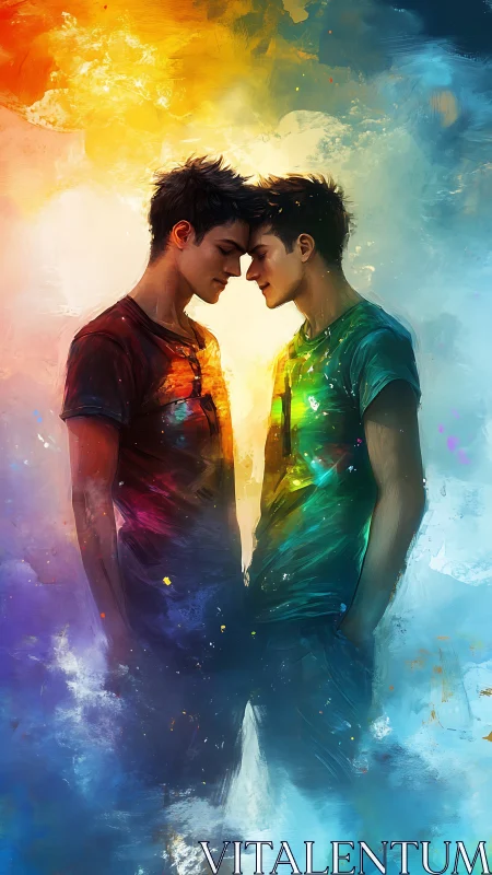 Luminescent Dual-Figure Portrait with Chromatic Light Diffusion Overlay