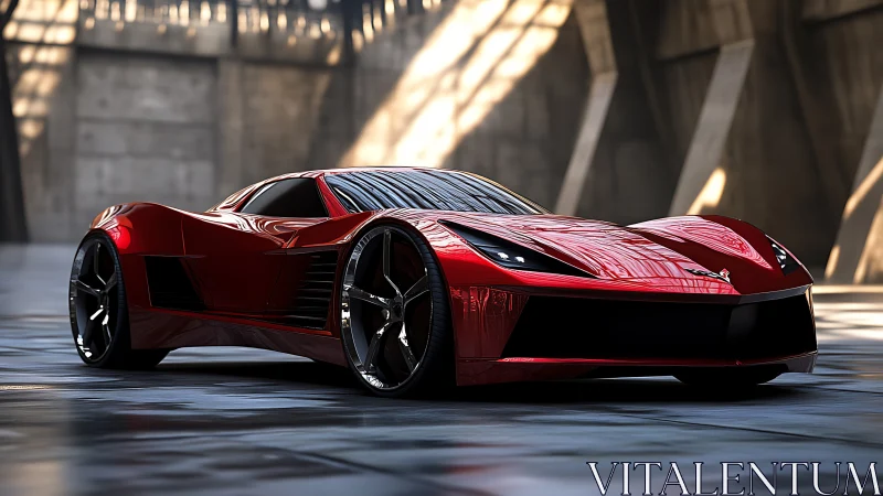 Computational render of red aerodynamic concept supercar profile.