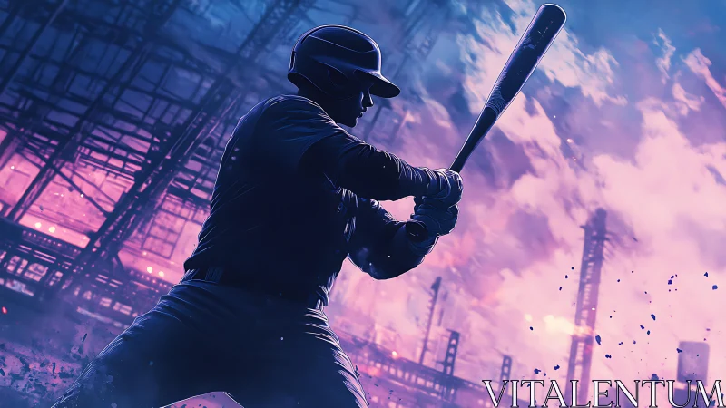 Midnight slugger carves neon skylines with a single swing