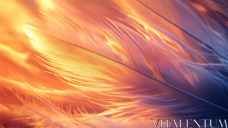 Macro feather microstructure under warm bokeh backlighting