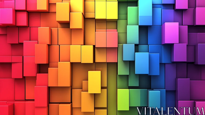 Colorful 3D blocks stacked in a playful rainbow wall.