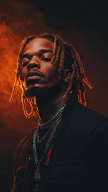 Cinematic low-key portrait with rim-lit dreadlocks and smoke