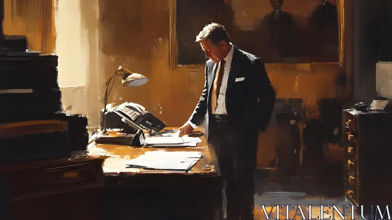 Businessman's Quiet Moment of Focus at His Desk.