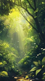 Luminous Forest Canopy: Digital Landscape with Radiant Foliage.