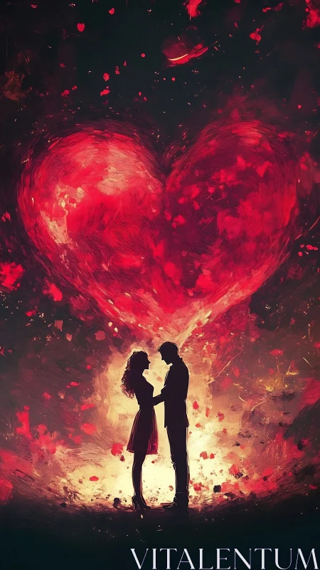Silhouetted Couple Beneath Burning Heart Light