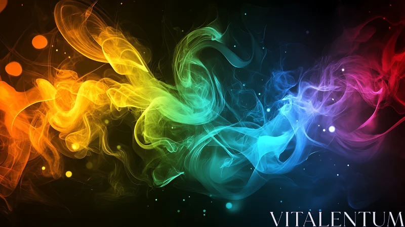 Multicolored luminous smoke trails intersect on dark field