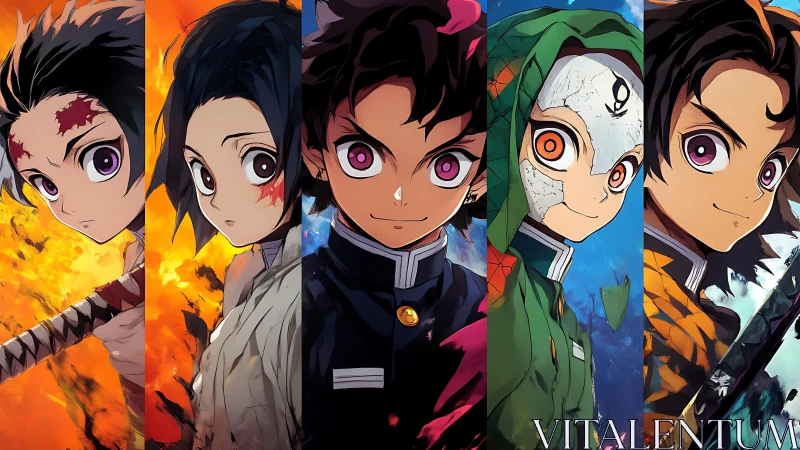 Parallel anime hero portraits amid elemental backdrops.