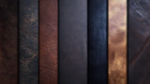 Row of worn leather textures in varied dark brown tones.