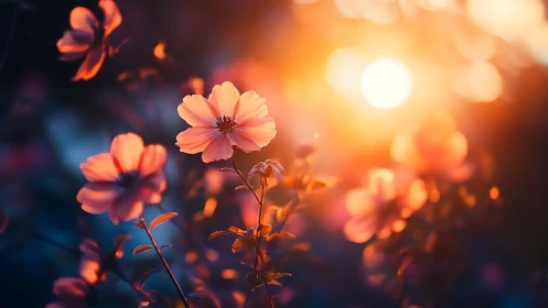 Coral Blooms Ignite the Twilight. Golden Hour Petals Alight.
