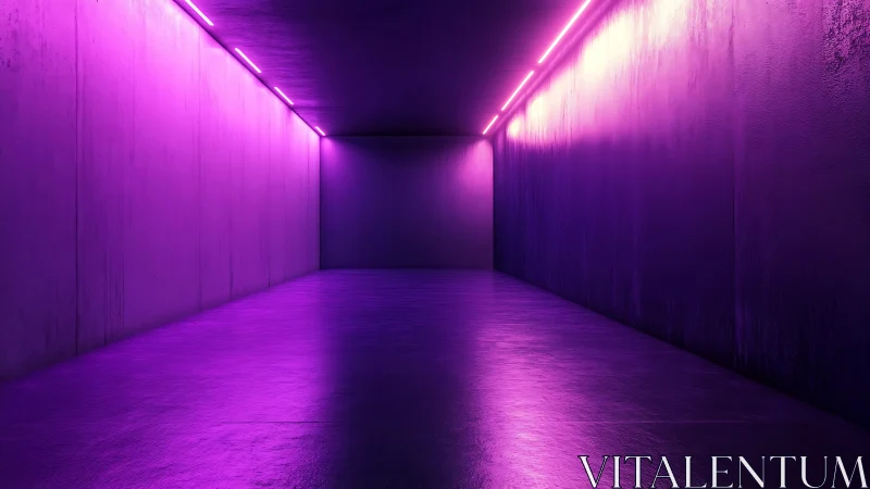 Neon-lit concrete corridor with symmetrical magenta bounce lighting