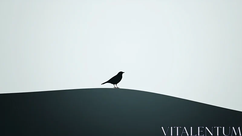 Solitary Bird Perched on a Quiet Hill at Dusk.