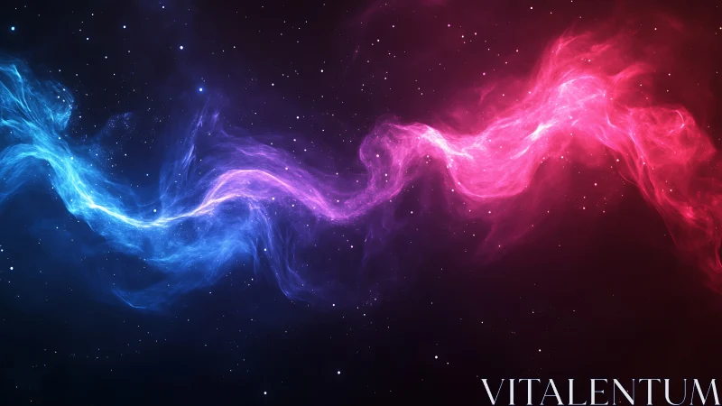 Blue and red nebula streams crossing in deep star field.