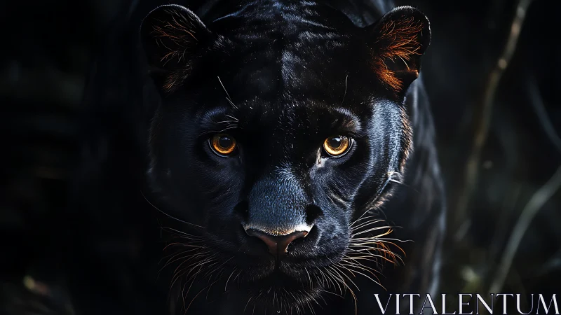 Black Panther Portrait with Luminous Amber Eyes