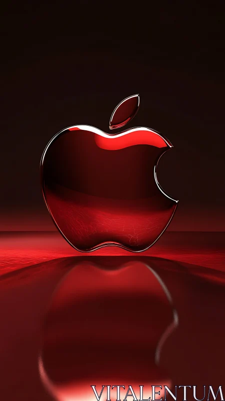Crimson glass apple logo floats like molten tech halo
