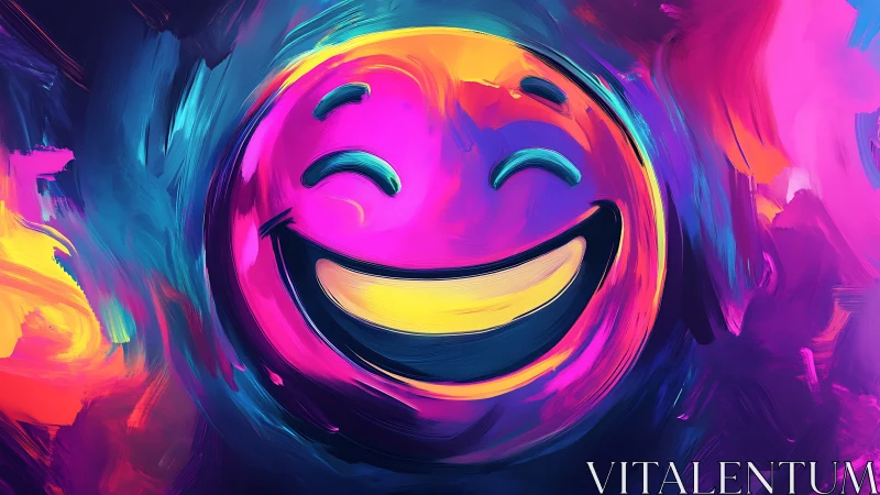 Radiant smiley face swirling through neon painted joy.