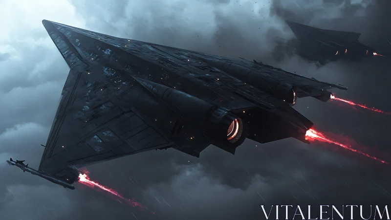 Storm-slicing stealth wings ignite crimson fire across clouds