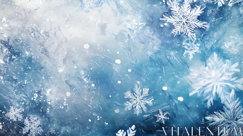 Snowflake constellations drift softly across frozen blue glass