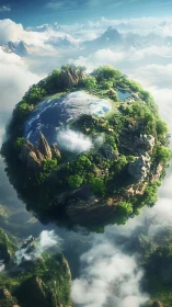 Skyborne pocket planet cradles forests, oceans, and stone
