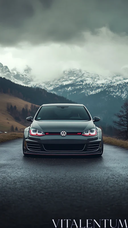 Sport hatchback cuts through misty mountain pass drama