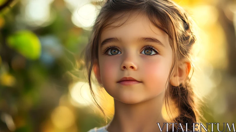 Portrait of Young Girl with Brown Hair Against Blurred Background