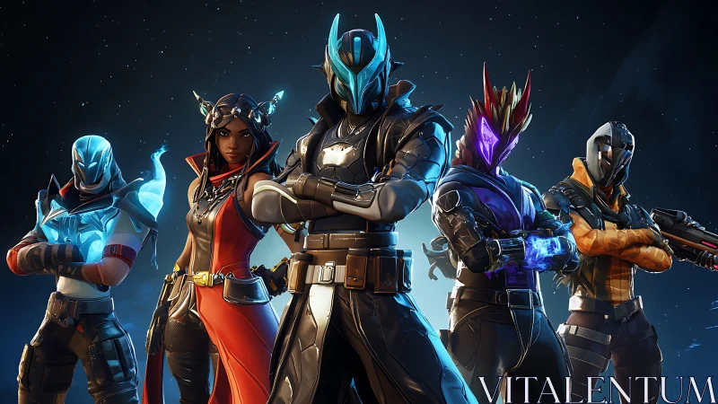 Bold squad of futuristic heroes stands ready for adventure