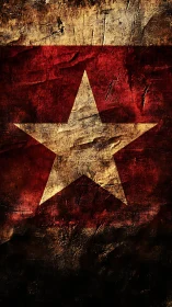 Weathered red star blazes through cracked stone dusk