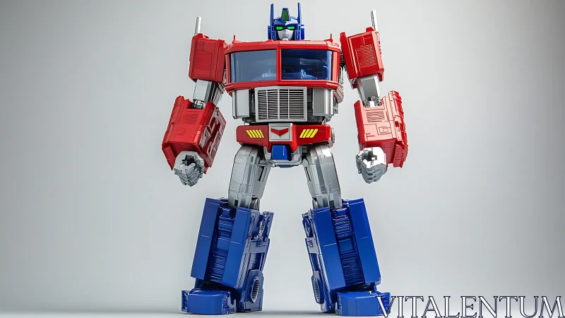 Red and blue humanoid robot figure on neutral background.