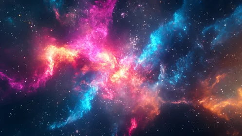 Digital nebula composition with luminous chromatic gas fields.