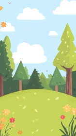 Verdant Landscape with Layered Arboreal Elements and Chromatic Cloud Formation.