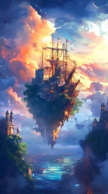 Floating Fortress Castle Structure Suspended Above Canyon