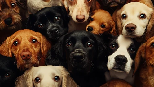 Spaniel dog portraits cluster under warm studio light.
