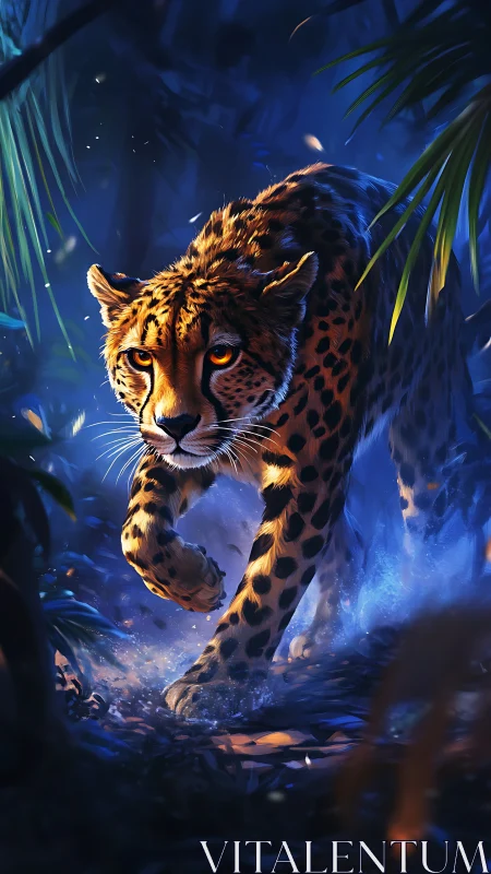 Golden Leopard Emerges from Luminous Nocturnal Realm.