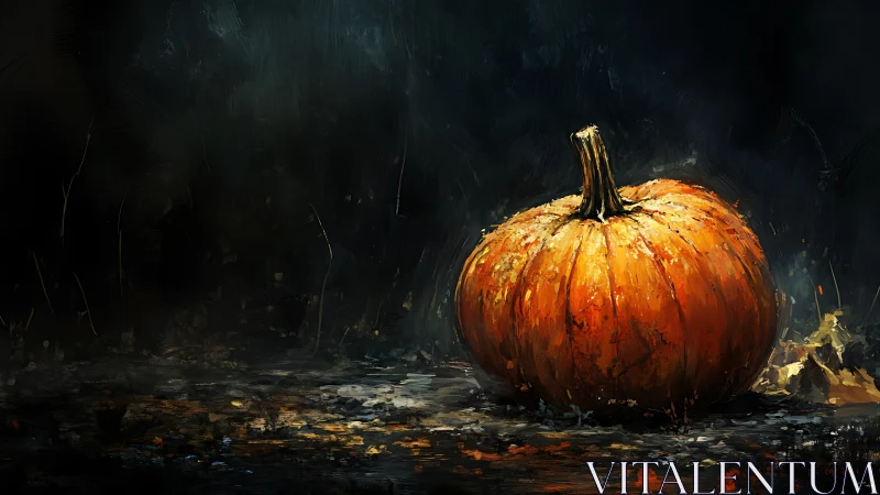 Single pumpkin rendered with dramatic chiaroscuro and textured strokes
