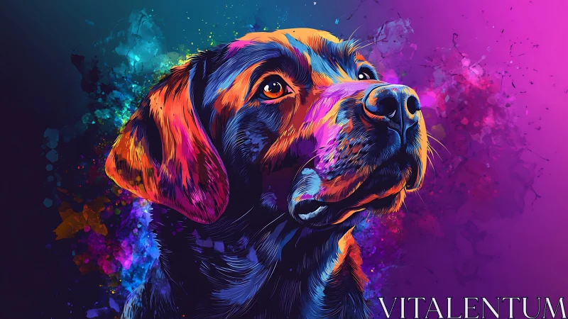 Color saturated digital portrait of dog against abstract background