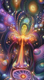 Fractal light structure forms vertical flow of glowing orbs