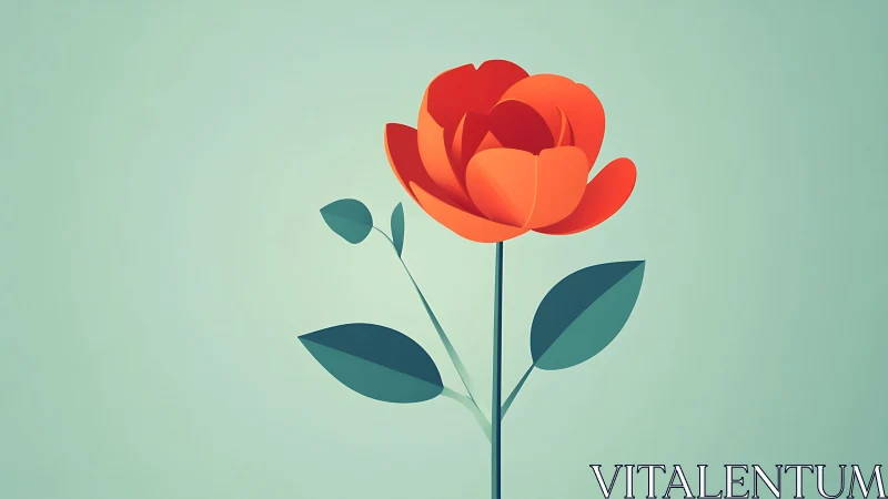 Minimalist vector rose with geometric leaves on teal field