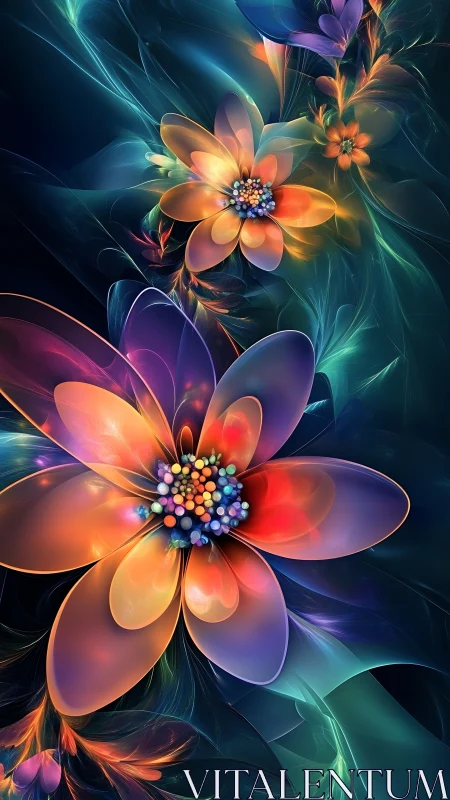 Glowing abstract blossoms unfold in a dreamy night garden