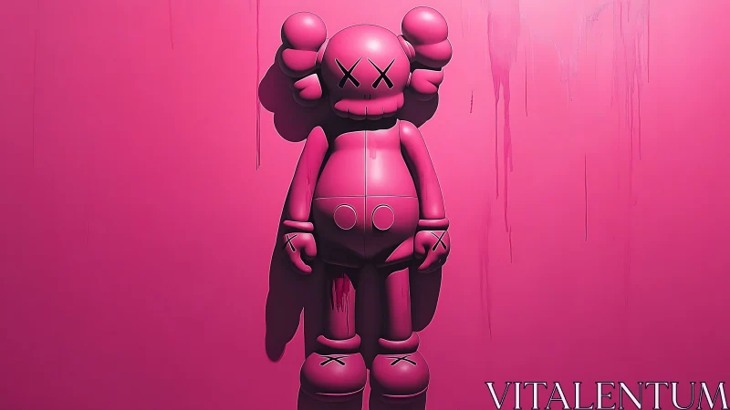 Monochrome vinyl-style figure under saturated magenta wash.