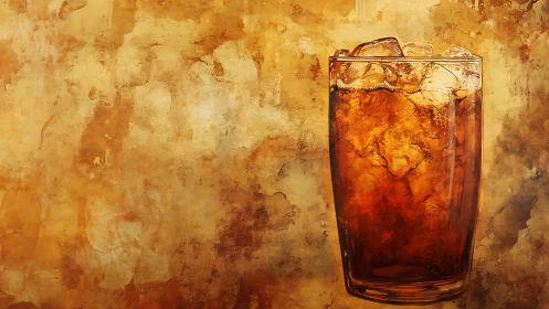 Refreshing Cola Drink with Ice Cubes in Warm Light