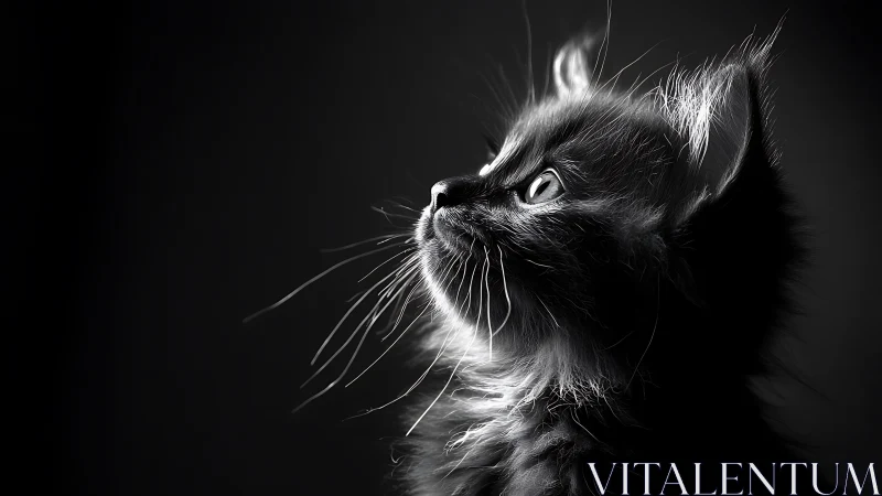 Curious Kitten's Upward Gaze in Dramatic Light.