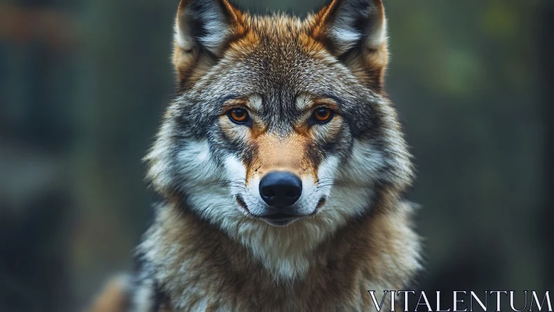 Gentle forest wolf with amber eyes and quiet confidence.