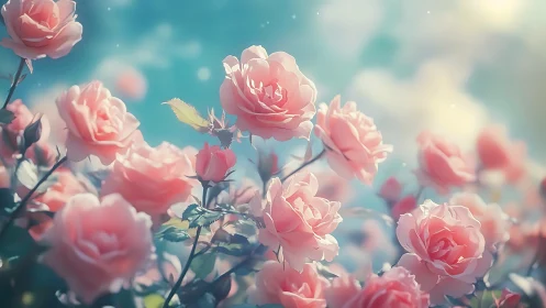 Pink roses displayed against atmospheric sky with selective focus