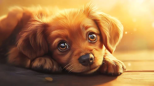 Sunlit puppy daydream with honey-bright soulful eyes.
