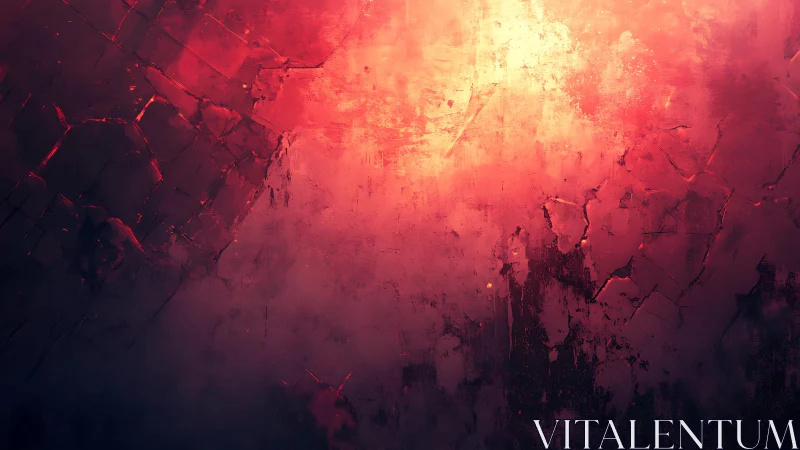 Abstract Cracked Wall Texture in Warm Red and Gold Lighting.
