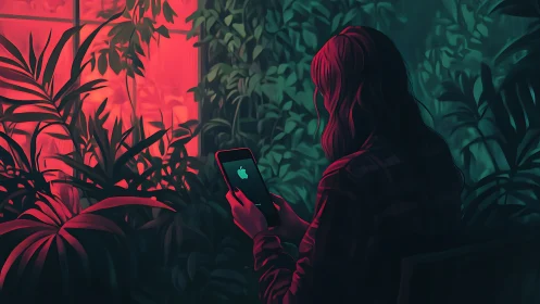 Cozy night scroll among glowing jungle plants and shadows.