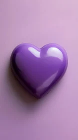 Purple glossy heart shape on soft pastel pink background