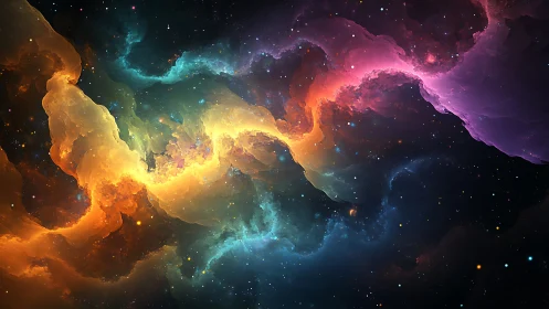 Vibrant multicolor nebula clouds across deep star field.