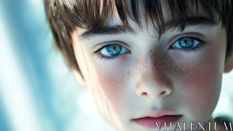Cerulean-Eyed Youth with Freckled Complexion and Dark Bangs.